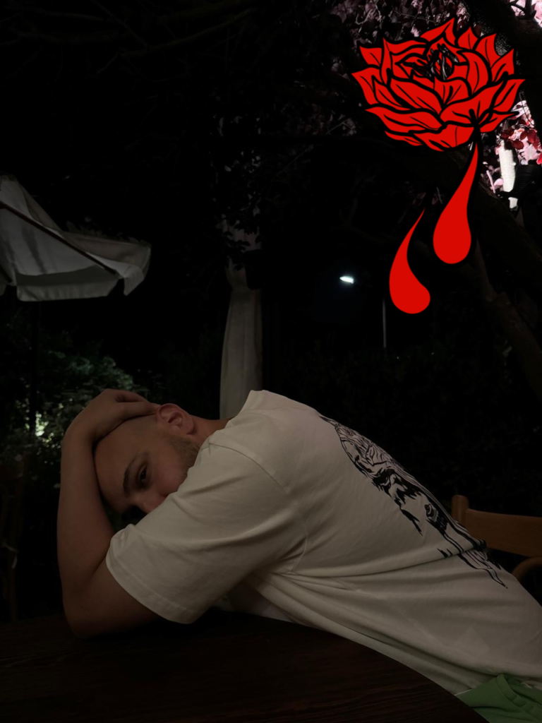 Portrait of Mohamad Ali Makouk, designer and founder of Makouk Studios, wearing illustrated t-shirt.